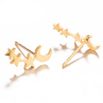 Einfache Mond-Stern Ohrstecker für Damen Geburtstagsgeschenk Schmuck, Gold, Roségold, Silber