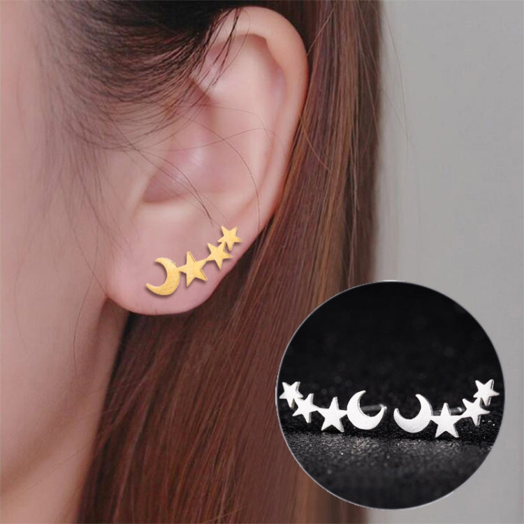 Einfache Mond-Stern Ohrstecker für Damen Geburtstagsgeschenk Schmuck, Gold, Roségold, Silber