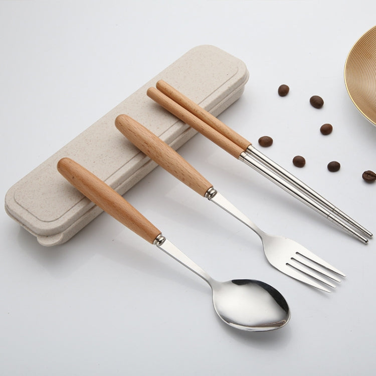3-in-1-Besteckset aus Löffel, Essstäbchen und Gabel, dreiteiliges kreatives Set für Studenten, tragbares Geschirr, dreiteiliges Set aus Löffel, Gabel und Essstäbchen mit Holzgriff, zweiteiliges Set aus Holzlöffel und Essstäbchen