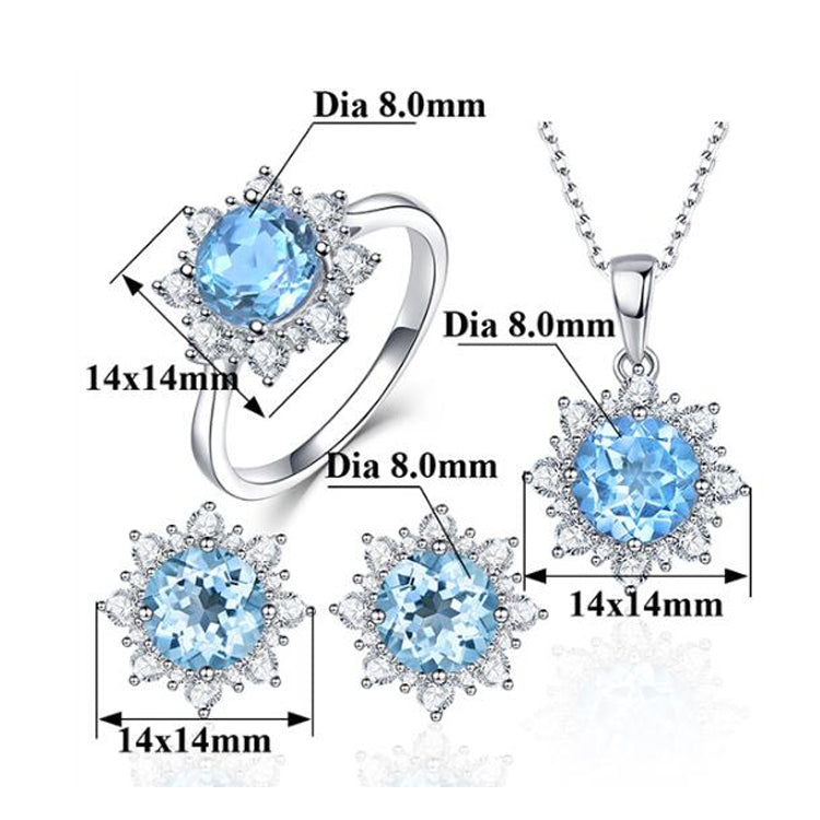 3er-Set Schneeflockenförmiger Edelstein Schmuck Set für Damen, 6, 7, 8, 9, 10