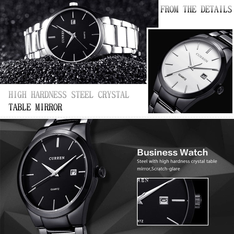 CURREN 8106 Mode Business Kalender Wasserdichte Vollstahl Quarzuhr, schwarzes Gehäuse schwarzes Zifferblatt, weißes Gehäuse schwarzes Zifferblatt, schwarzes Gehäuse weißes Zifferblatt, weißes Gehäuse weißes Zifferblatt