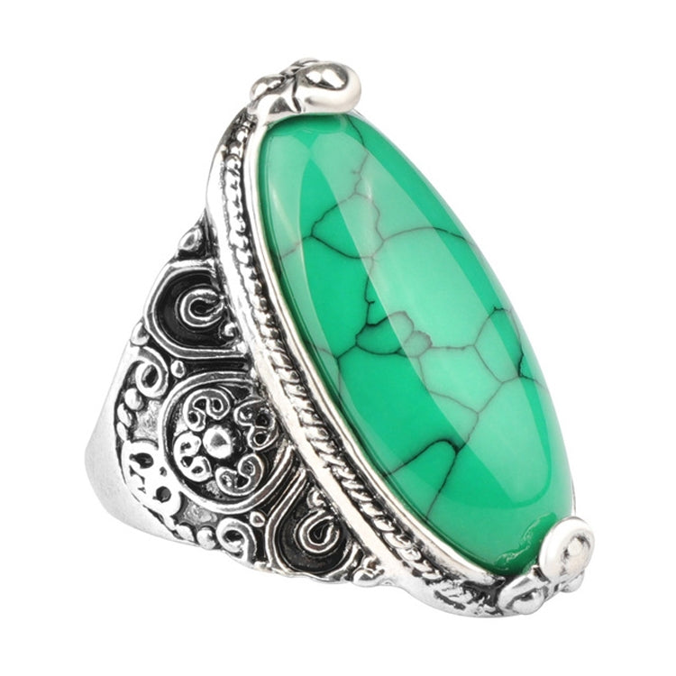 Modischer Vintage Oval Türkis Blumenring Damen Antiker Silberschmuck, 7, 8, 10