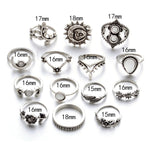14 STK/Set Punk Vintage Hohl Geschnitzte Diamant Tropfen Blumen Mond Ring Set