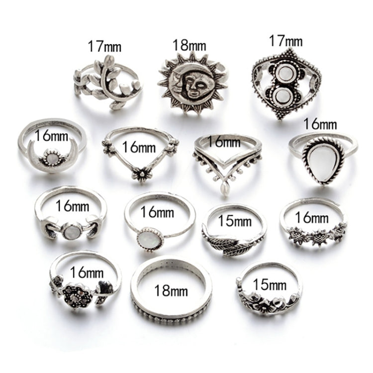 14 STK/Set Punk Vintage Hohl Geschnitzte Diamant Tropfen Blumen Mond Ring Set
