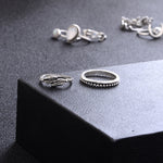 14 STK/Set Punk Vintage Hohl Geschnitzte Diamant Tropfen Blumen Mond Ring Set
