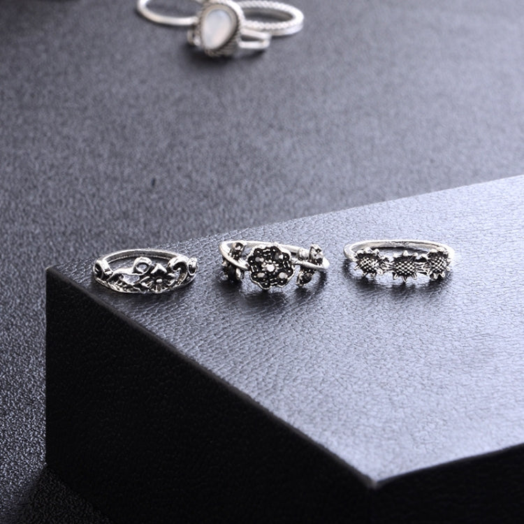 14 STK/Set Punk Vintage Hohl Geschnitzte Diamant Tropfen Blumen Mond Ring Set