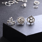 14 STK/Set Punk Vintage Hohl Geschnitzte Diamant Tropfen Blumen Mond Ring Set