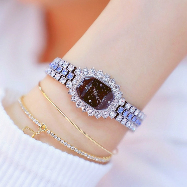 BS beesister FA1581 Damen Achteckiges Zifferblatt Diamantbeschichtetes Strassarmband Quarzuhr