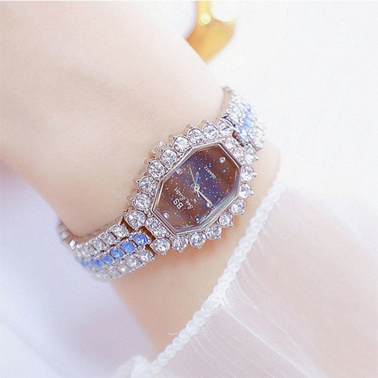 BS beesister FA1581 Damen Achteckiges Zifferblatt Diamantbeschichtetes Strassarmband Quarzuhr