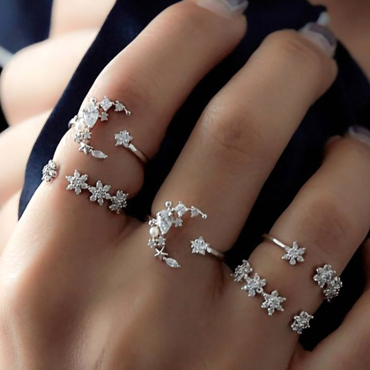 5 STK/Set Vintage Damen Stern Mond Verstellbares Ring-Set