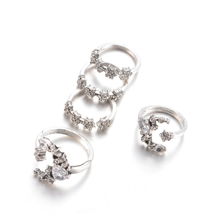 5 STK/Set Vintage Damen Stern Mond Verstellbares Ring-Set