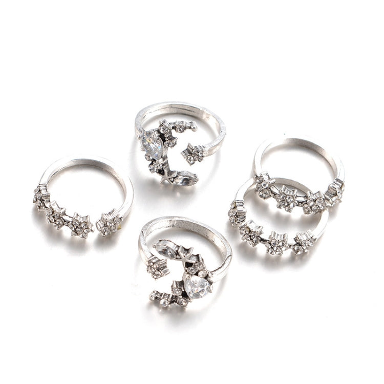 5 STK/Set Vintage Damen Stern Mond Verstellbares Ring-Set