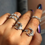 5 STK/Set Vintage Damen Stern Mond Verstellbares Ring-Set