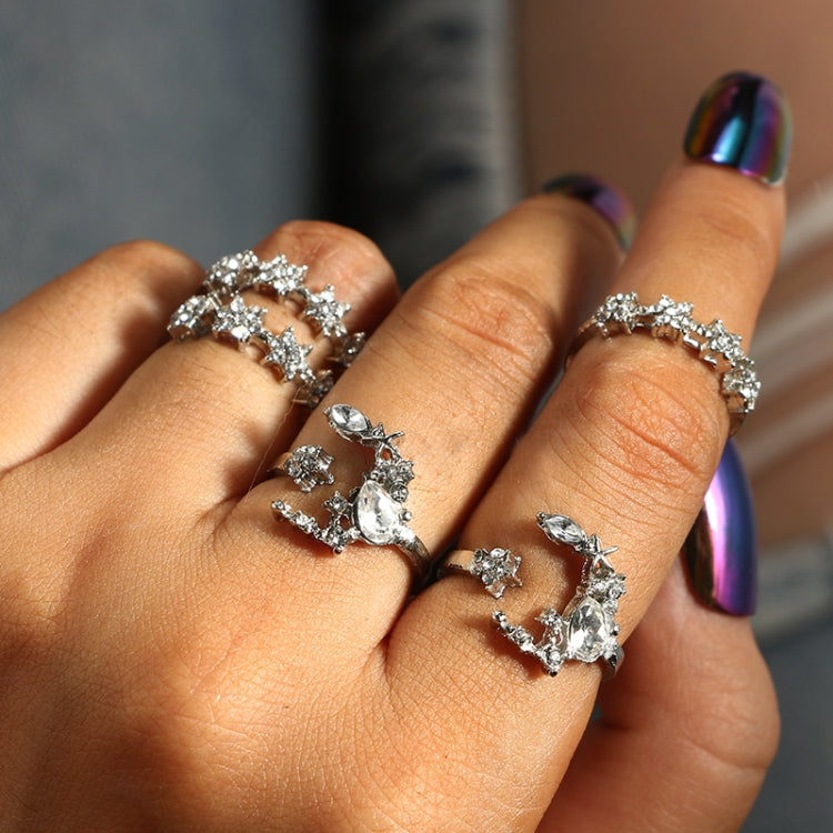 5 STK/Set Vintage Damen Stern Mond Verstellbares Ring-Set