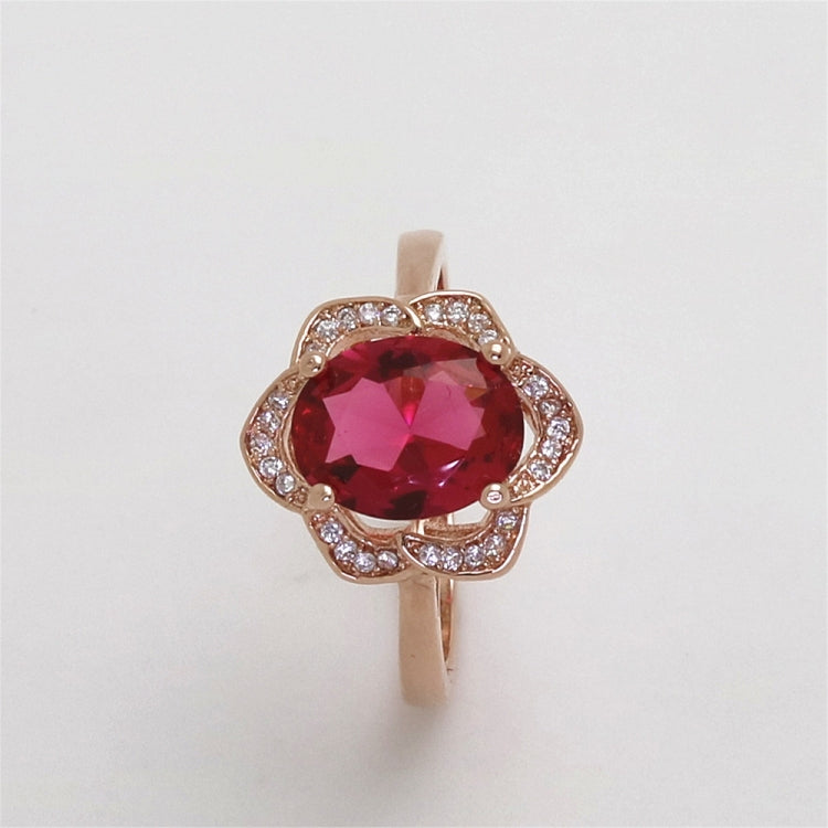Modischer Roter Turmalin Roségold Blumenförmiger Damenring, 6, 7, 8, 9, 10