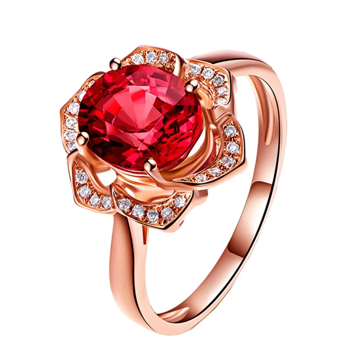Modischer Roter Turmalin Roségold Blumenförmiger Damenring, 6, 7, 8, 9, 10