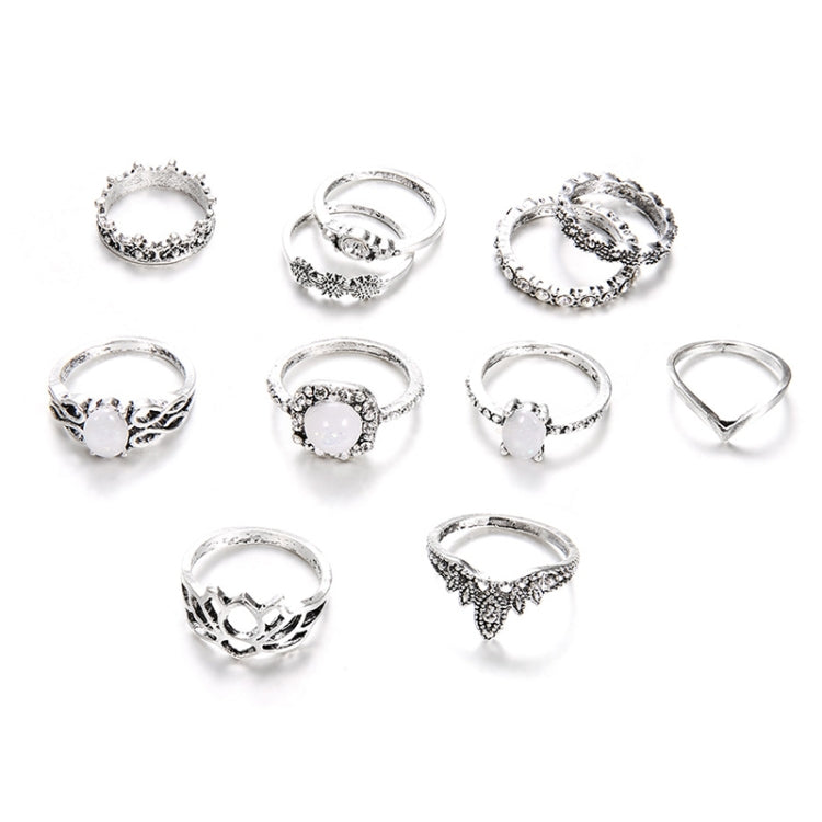 11 STK/Set Boho Retro Totems Opal Lotus Kristall Hohl Ring Set