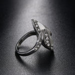Vintage Silver Plated White Big Oval Opal Ring For Women, 8