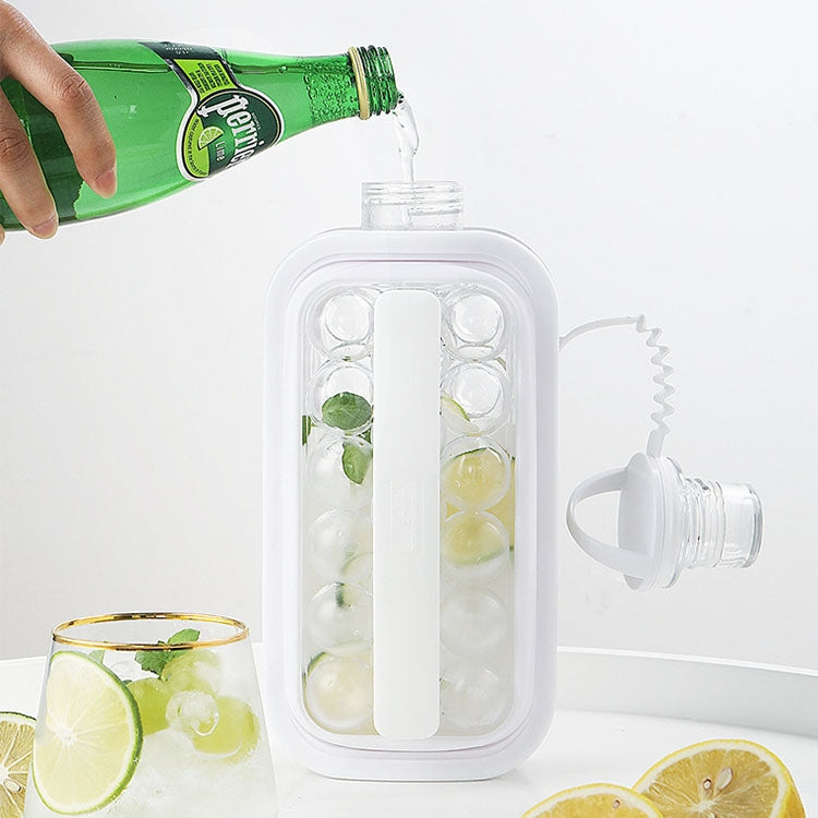 2-in-1 Runde Eiswürfelform, tragbare Eiskugelbereiter-Flasche mit Deckel, Weiß, 17 Gitter