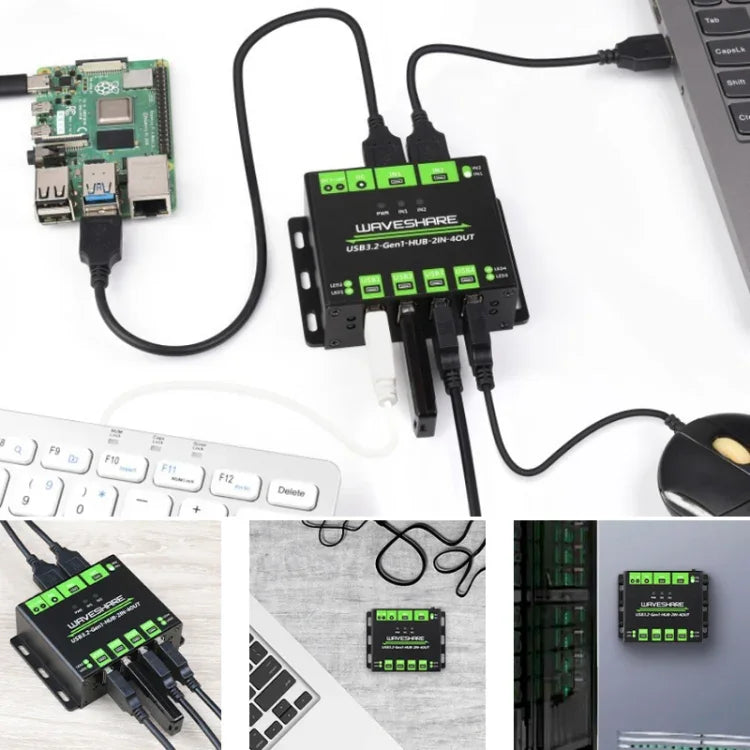 Waveshare 23929 USB HUB, erweitert 4 x USB 3.2 Ports, umschaltbare Dual-Hosts, Mehrfachschutz, 23929