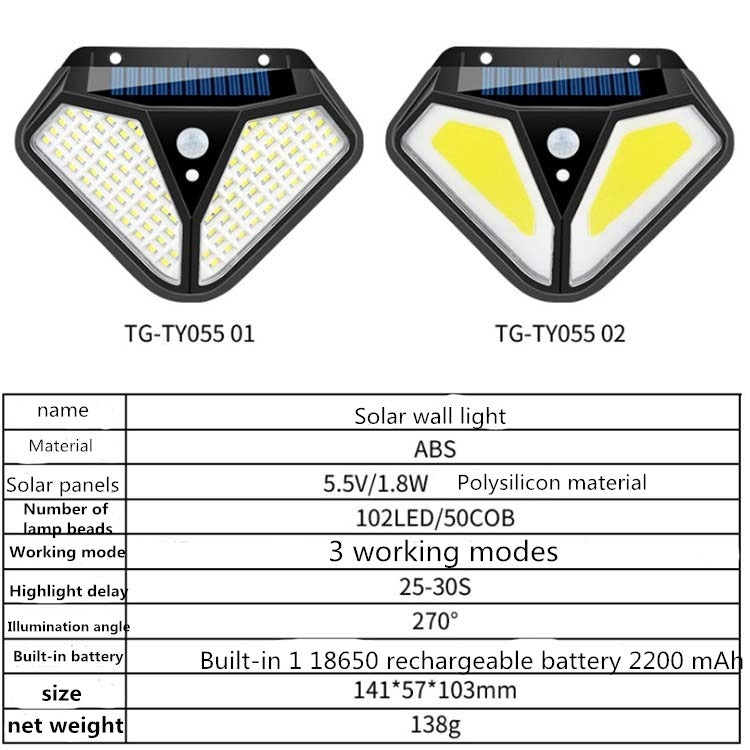 Solar-Wandleuchte, Körperinduktion, Gartenleuchte, Villa, wasserdicht, Außenbeleuchtung, Straßenlampe, 102 LED