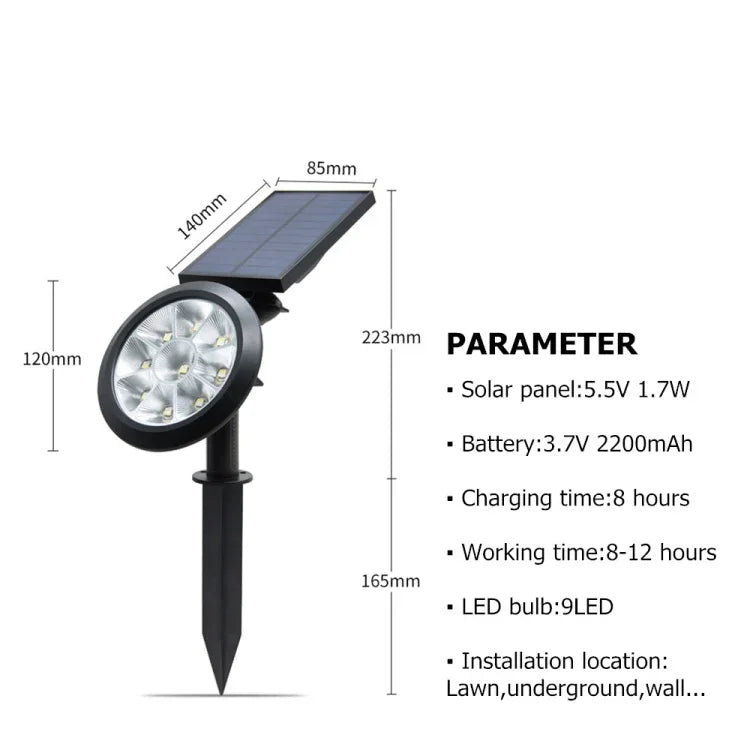 9 LEDs Solar Gartenleuchten LED Außen Garten Verstellbare IP65 Wasserdichte Leuchte, Farbwechsel, Warmweiß + Weißlicht