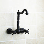 Wandmontierter Badezimmer-Wasserhahn aus Bronze für Kalt- und Warmwasser im antiken Stil