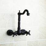 Wandmontierter Badezimmer-Wasserhahn aus Bronze für Kalt- und Warmwasser im antiken Stil