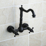 Wandmontierter Badezimmer-Wasserhahn aus Bronze für Kalt- und Warmwasser im antiken Stil