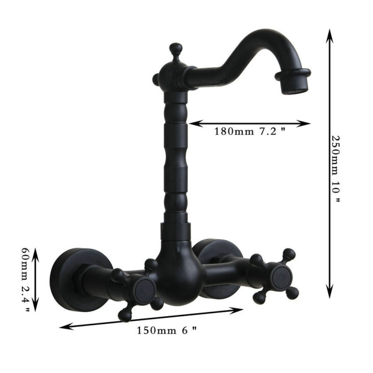 Wandmontierter Badezimmer-Wasserhahn aus Bronze für Kalt- und Warmwasser im antiken Stil