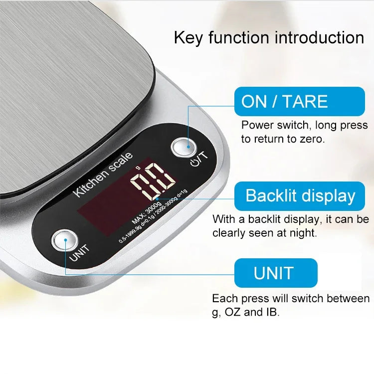 Küchen-Edelstahl-LCD-Digitalwaage, 10 kg/1 g