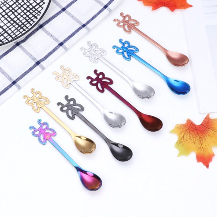 Mehrfarbiger Schmetterlings-Kaffeelöffel aus Edelstahl, für Obst, kalte Getränke, Eiscreme, Dessert-Teelöffel, Silber, Gold, Roségold, Regenbogen, Schwarz, Lila