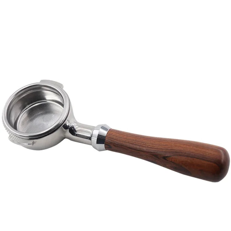 Edelstahl-Kaffeemaschinenfilterhalterung, bodenlos, Holzgriff, Kaffeemaschinenfilter