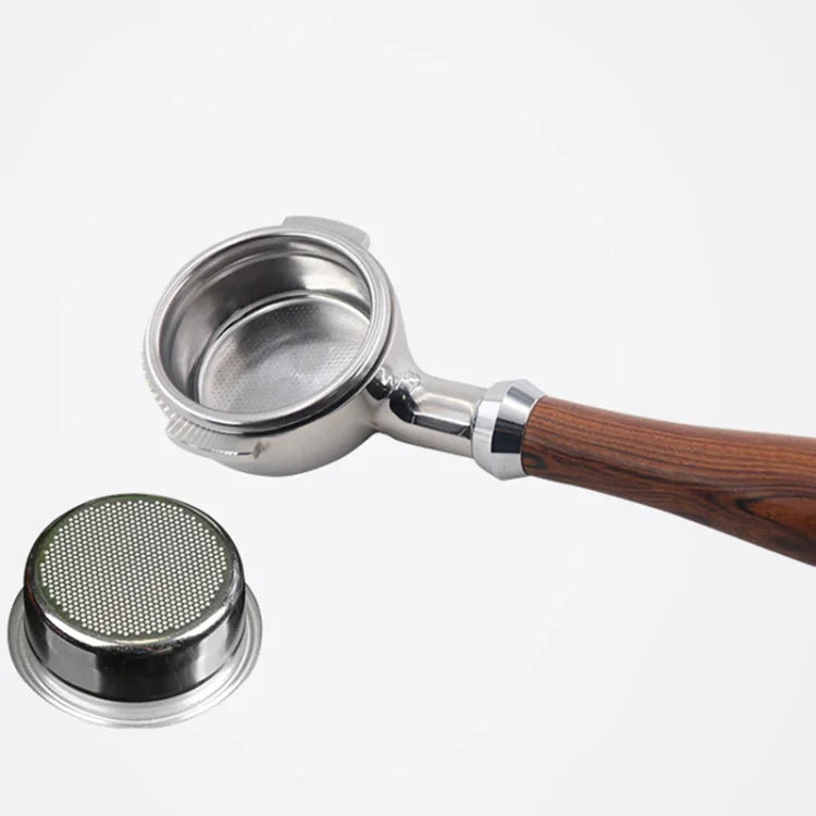 Edelstahl-Kaffeemaschinenfilterhalterung, bodenlos, Holzgriff, Kaffeemaschinenfilter