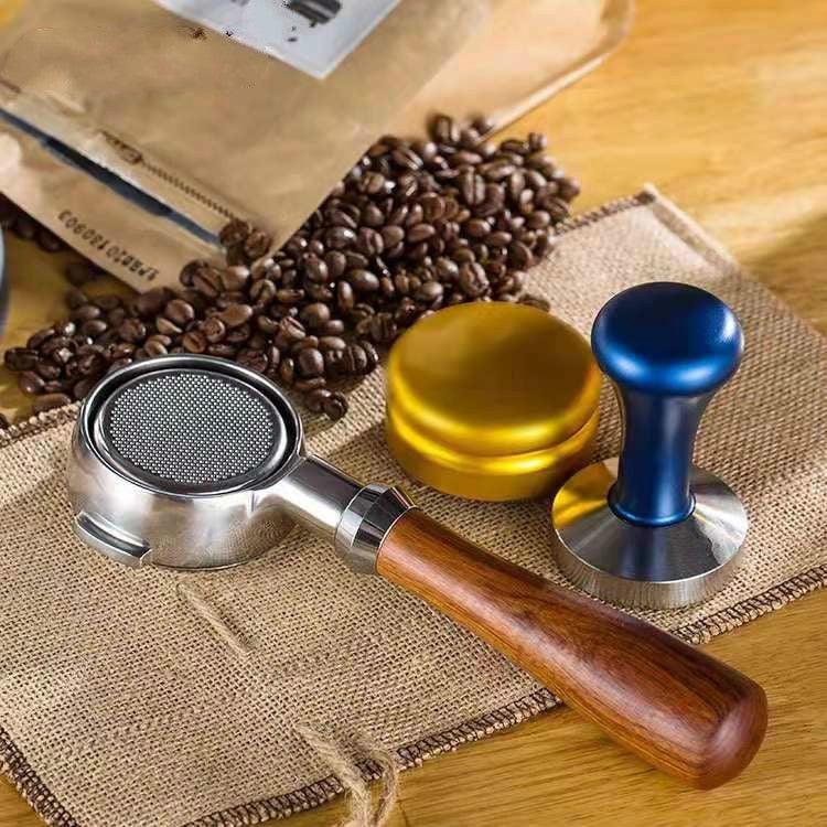 Edelstahl-Kaffeemaschinenfilterhalterung, bodenlos, Holzgriff, Kaffeemaschinenfilter