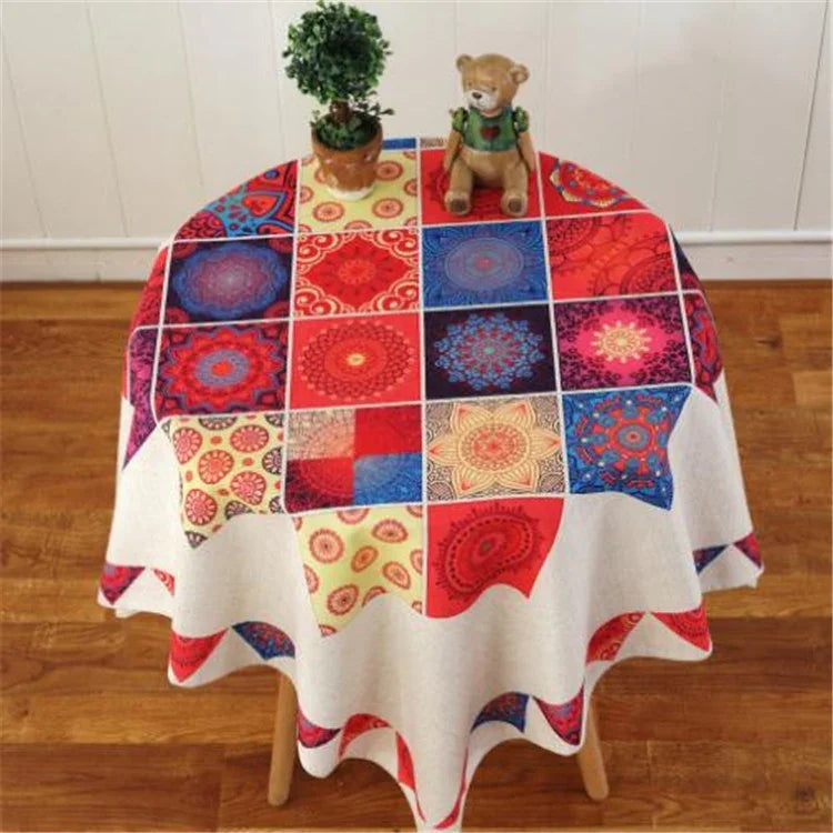 Retro Muster Leinen Tischdecke für Esszimmer, Heimdeko, staubdichte Tischabdeckung, 140x140cm, 140x200cm