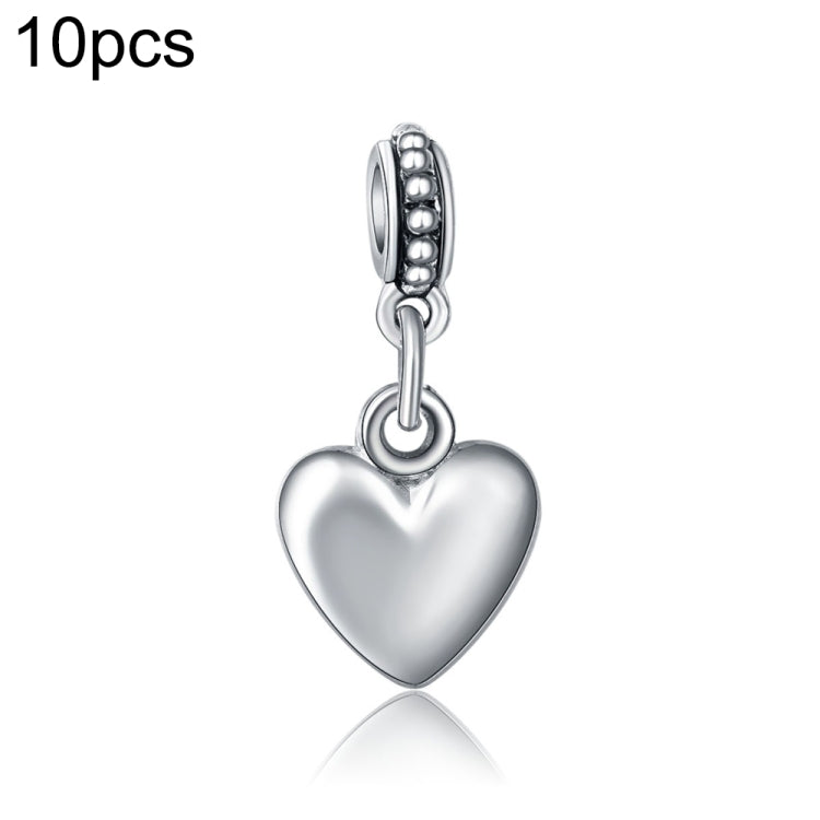 10 STK Herzform Glatte Oberfläche Perle Versilbert Europäischer Großloch Charm Anhänger DIY Schmuck Zubehör Passend für Halsketten
