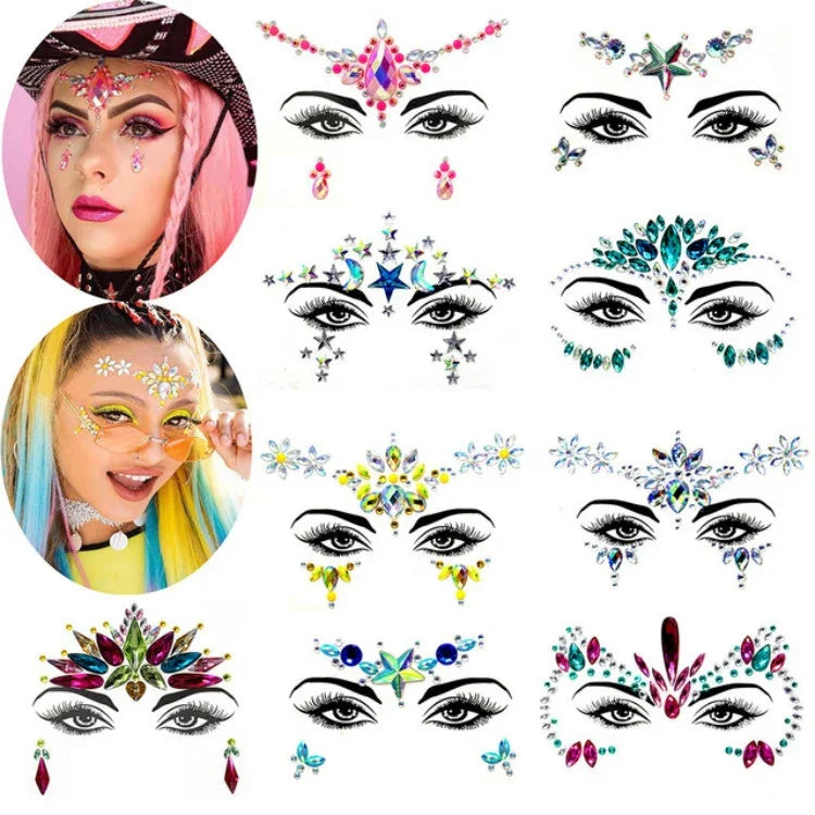 3 Stück grüne Acryl-Gesichtsaufkleber für die Stirn (Maskenball-Make-up), YT-46, YT-47, YT-48, YT-49, YT-50, YT-51, YT-52, YT-53-01, YT-53-02, YT-54, YT-55, YT-56, YT-57, YT-59, YT-60, YT-61, YT-65, YT-66, YT-67, YT-68, YT-69