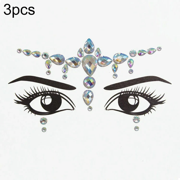 3 Stück grüne Acryl-Gesichtsaufkleber für die Stirn (Maskenball-Make-up), YT-46, YT-47, YT-48, YT-49, YT-50, YT-51, YT-52, YT-53-01, YT-53-02, YT-54, YT-55, YT-56, YT-57, YT-59, YT-60, YT-61, YT-65, YT-66, YT-67, YT-68, YT-69