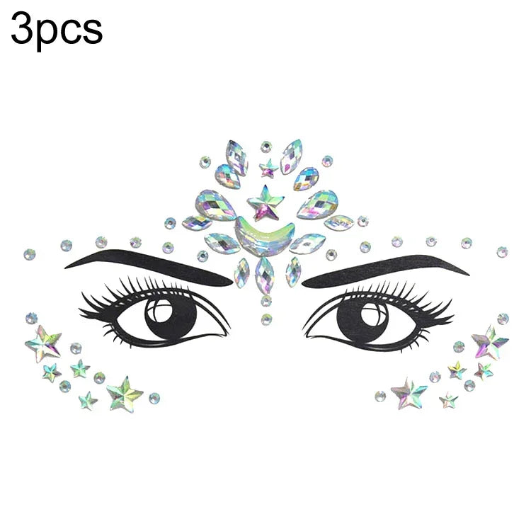 3 Stück grüne Acryl-Gesichtsaufkleber für die Stirn (Maskenball-Make-up), YT-46, YT-47, YT-48, YT-49, YT-50, YT-51, YT-52, YT-53-01, YT-53-02, YT-54, YT-55, YT-56, YT-57, YT-59, YT-60, YT-61, YT-65, YT-66, YT-67, YT-68, YT-69