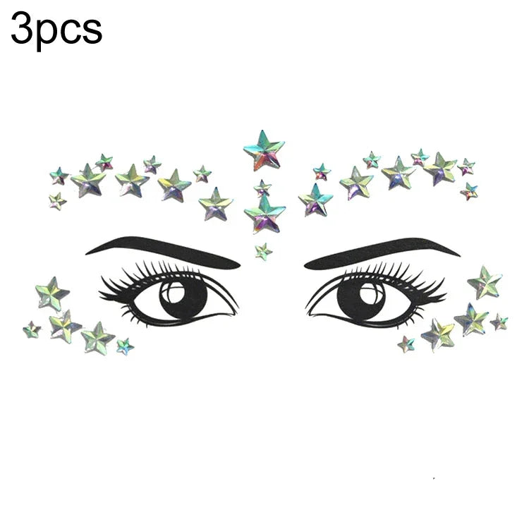 3 Stück grüne Acryl-Gesichtsaufkleber für die Stirn (Maskenball-Make-up), YT-46, YT-47, YT-48, YT-49, YT-50, YT-51, YT-52, YT-53-01, YT-53-02, YT-54, YT-55, YT-56, YT-57, YT-59, YT-60, YT-61, YT-65, YT-66, YT-67, YT-68, YT-69