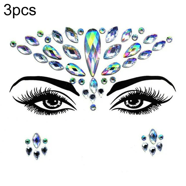3 Stück grüne Acryl-Gesichtsaufkleber für die Stirn (Maskenball-Make-up), YT-46, YT-47, YT-48, YT-49, YT-50, YT-51, YT-52, YT-53-01, YT-53-02, YT-54, YT-55, YT-56, YT-57, YT-59, YT-60, YT-61, YT-65, YT-66, YT-67, YT-68, YT-69
