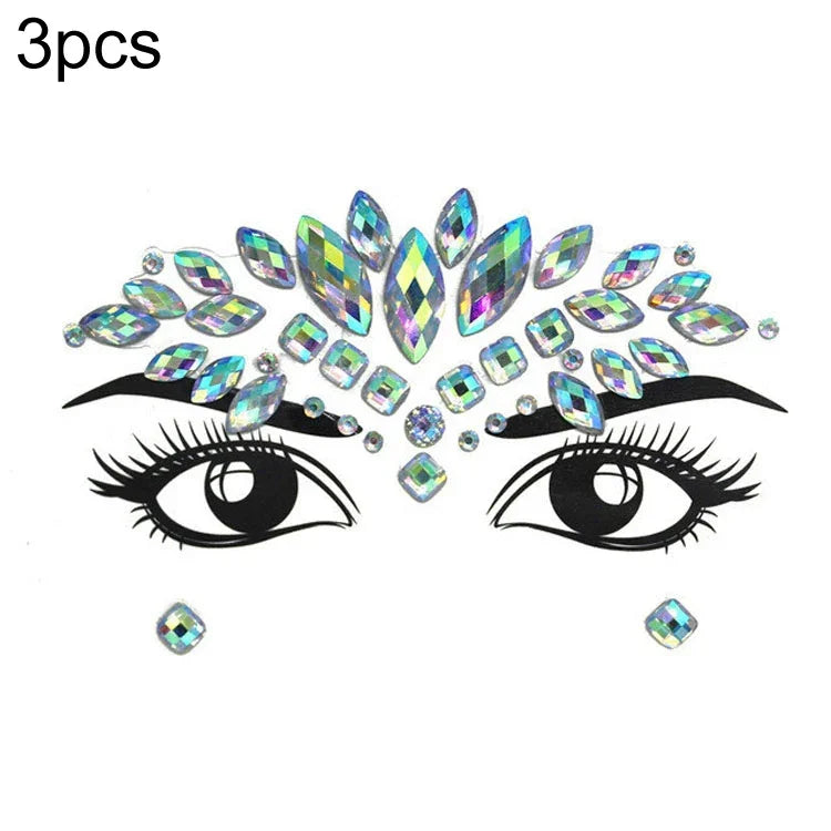 3 Stück grüne Acryl-Gesichtsaufkleber für die Stirn (Maskenball-Make-up), YT-46, YT-47, YT-48, YT-49, YT-50, YT-51, YT-52, YT-53-01, YT-53-02, YT-54, YT-55, YT-56, YT-57, YT-59, YT-60, YT-61, YT-65, YT-66, YT-67, YT-68, YT-69