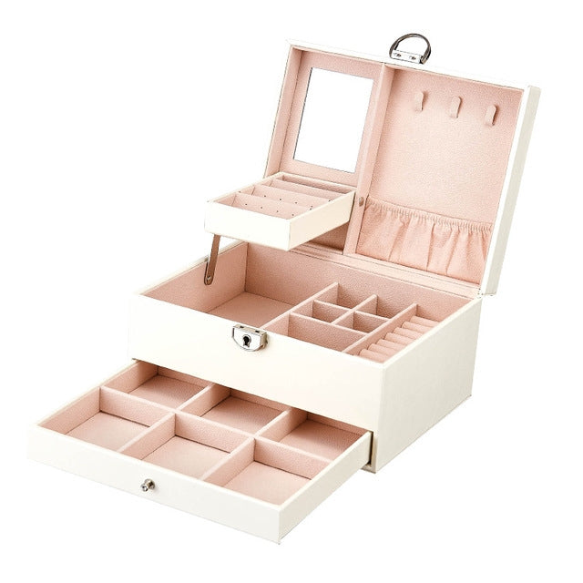 Multifunktions-Aufbewahrungsbox Leder Schmuckschatulle Mehrschichtiger Schmuck-Organizer mit großem Fassungsvermögen