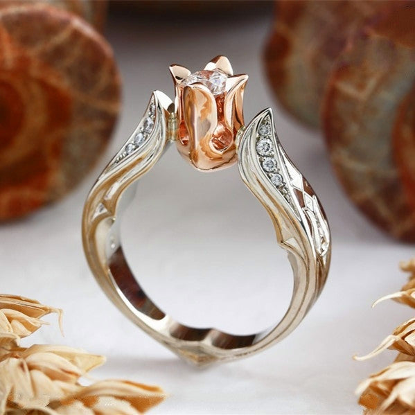 Rosenblume mit Diamant-Verlobungsring für Damen, 5, 8, 10