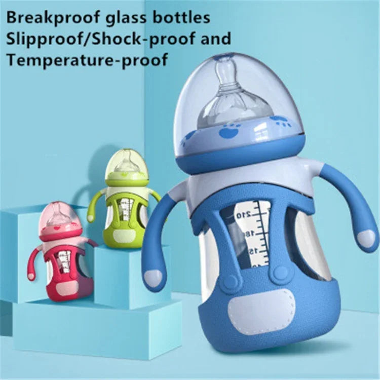 Babyflasche aus hochwertigem Borosilikatglas mit Silikonhülle, 240 ml