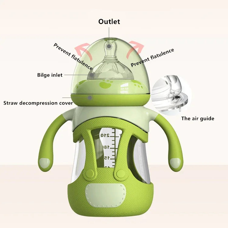Babyflasche aus hochwertigem Borosilikatglas mit Silikonhülle, 240 ml