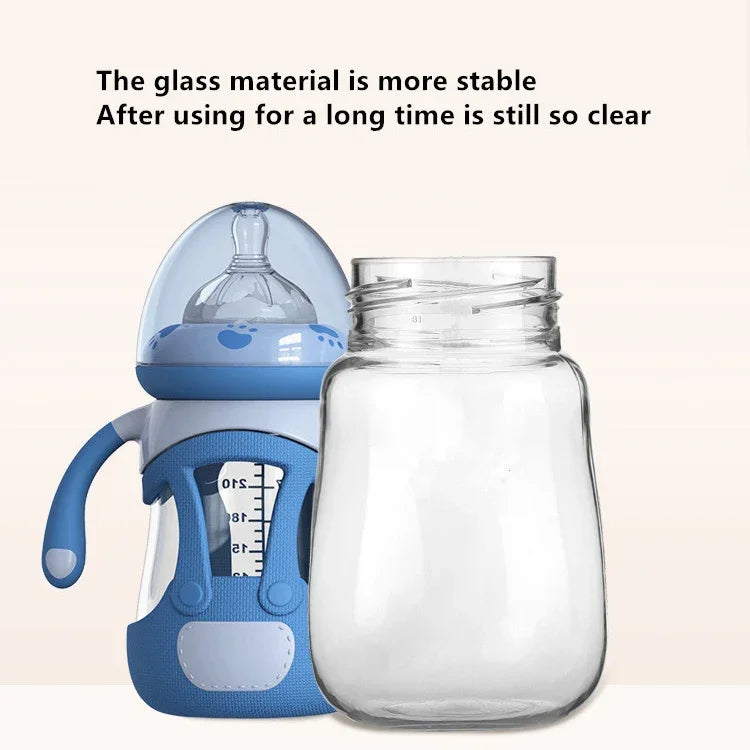 Babyflasche aus hochwertigem Borosilikatglas mit Silikonhülle, 240 ml