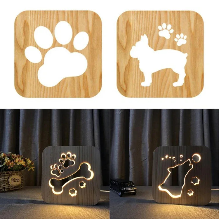 Kreative Form Holz-Nachtlampe Schlafzimmer-Dekoration Warmweißes LED-Licht, Knochen, Katzenpfote, Hund, Wolf