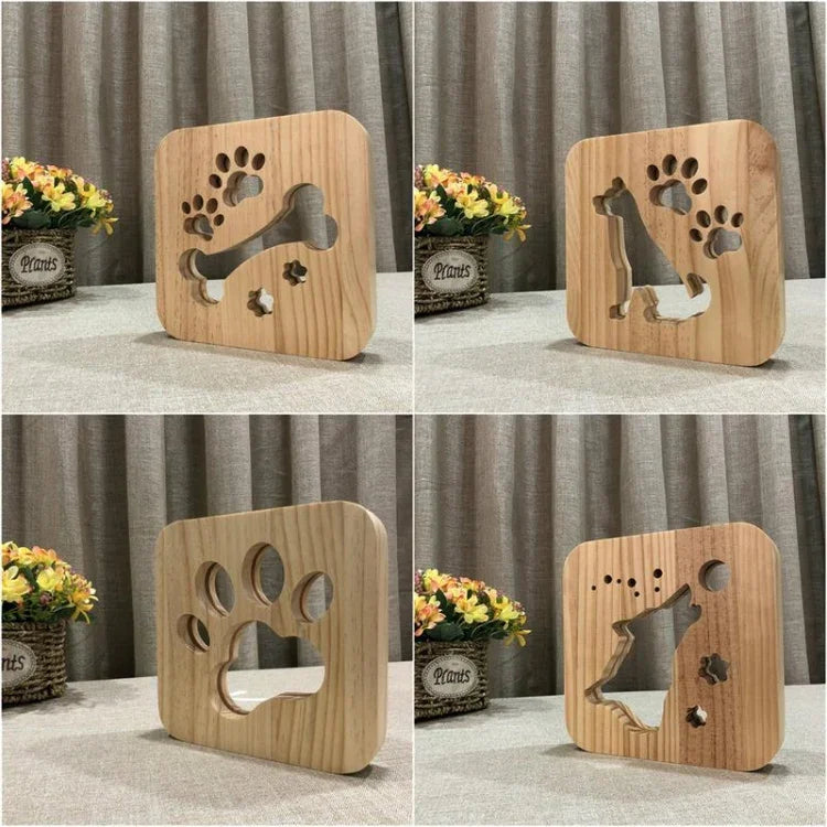 Kreative Form Holz-Nachtlampe Schlafzimmer-Dekoration Warmweißes LED-Licht, Knochen, Katzenpfote, Hund, Wolf